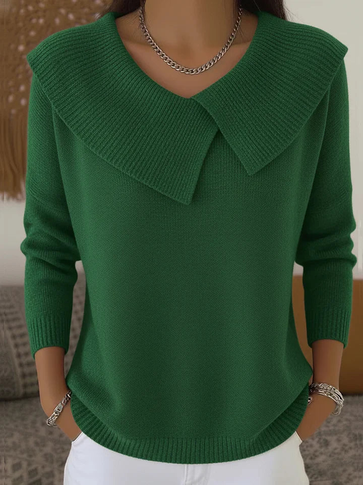 Women's wide lapel sweater with long sleeves