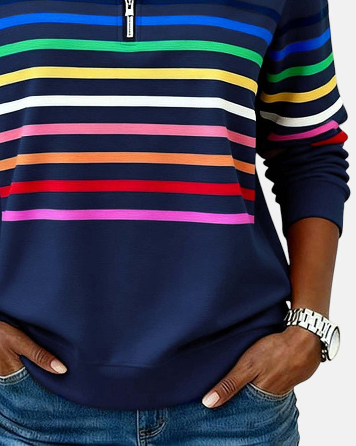 Women's Rainbow Striped Zip Sweatshirt in Gray - View 10 | Bellmere