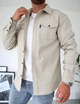 Men's long-sleeve shirt jacket with pointed collar, button front and flap chest pockets