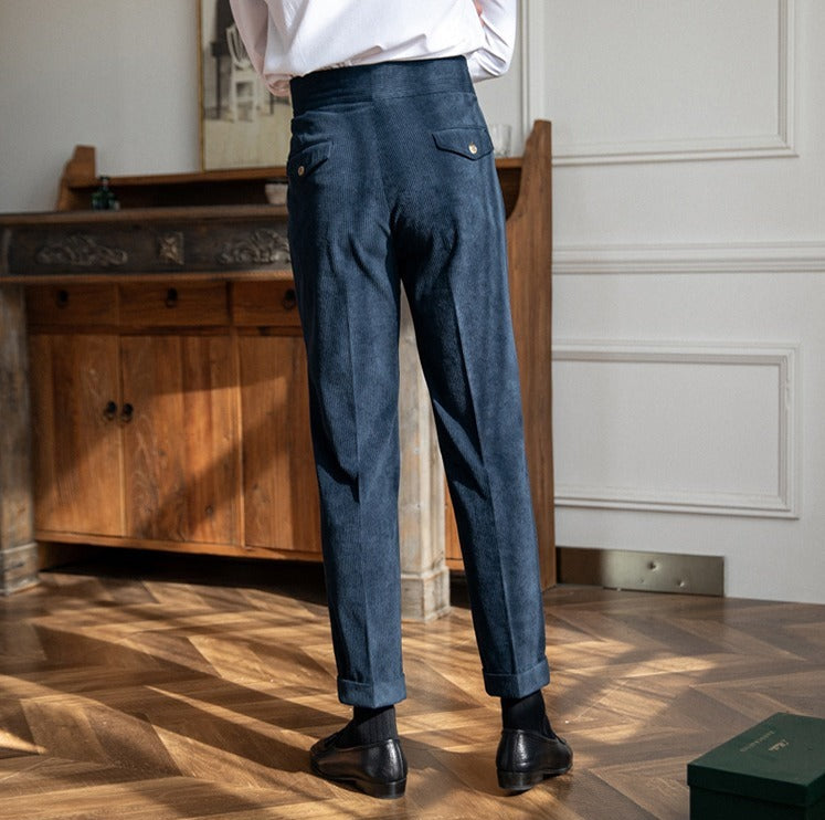 Corduroy pleated wide-leg trousers