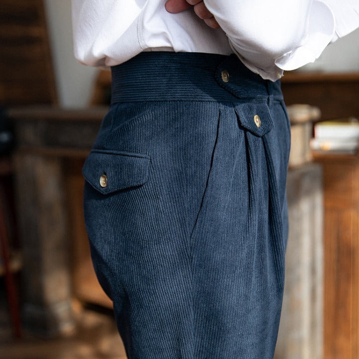 Corduroy pleated wide-leg trousers