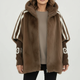 Women's hooded faux fur parka with contrasting striped sleeves
