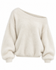 Women's white off-shoulder sweater with long sleeves and ribbed trims