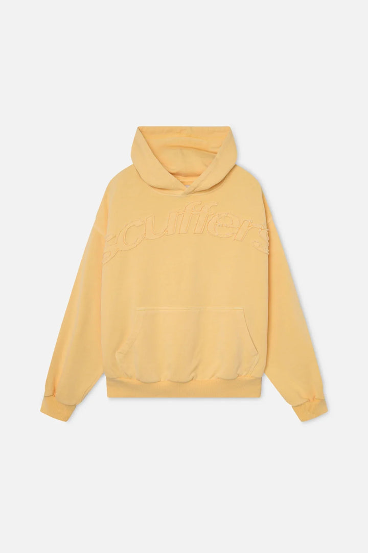 Women's hooded hoodie with raised chest lettering and kangaroo pocket