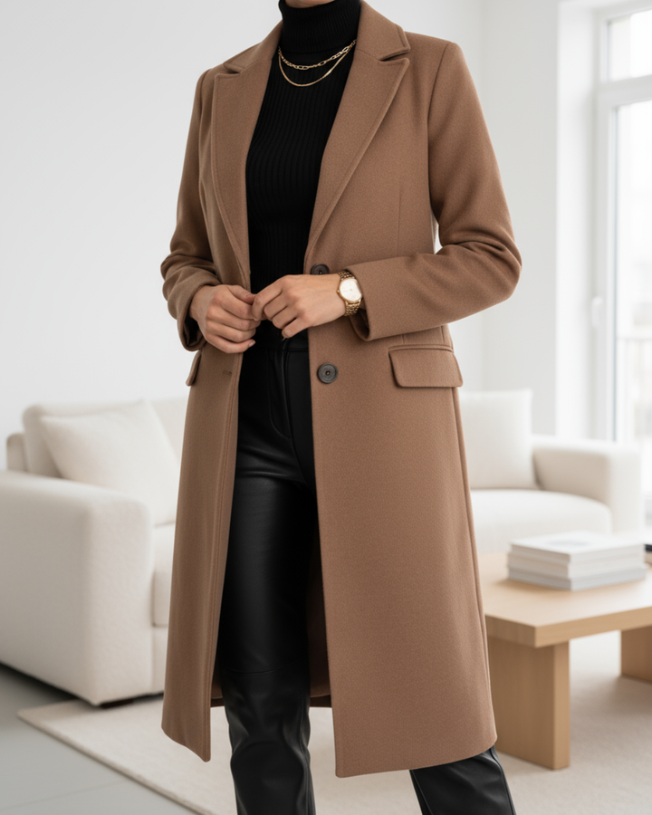 Women's Long Wool Coat in Gray - View 3 | Bellmere