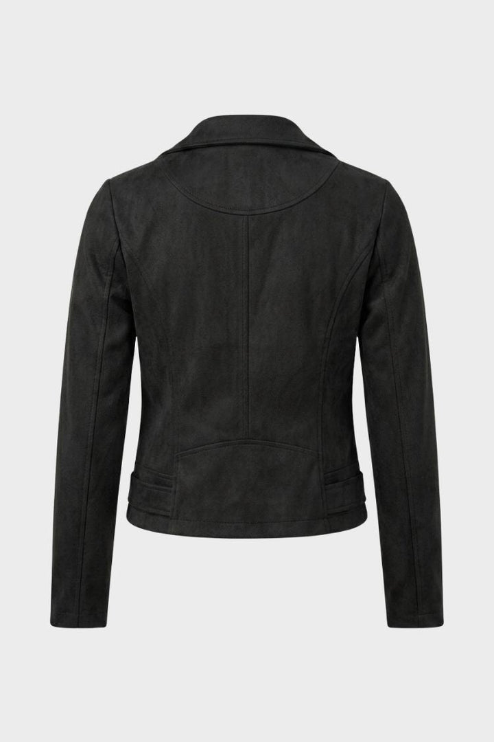 Women's cropped biker jacket with notched lapels and front zippers