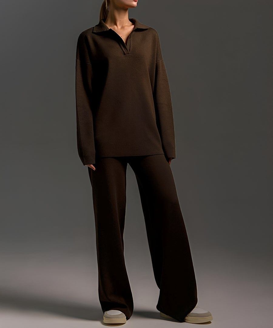 Women's coordinated knit sweater and trousers set