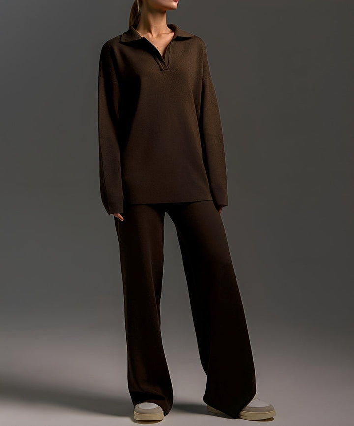 Women's coordinated knit sweater and trousers set