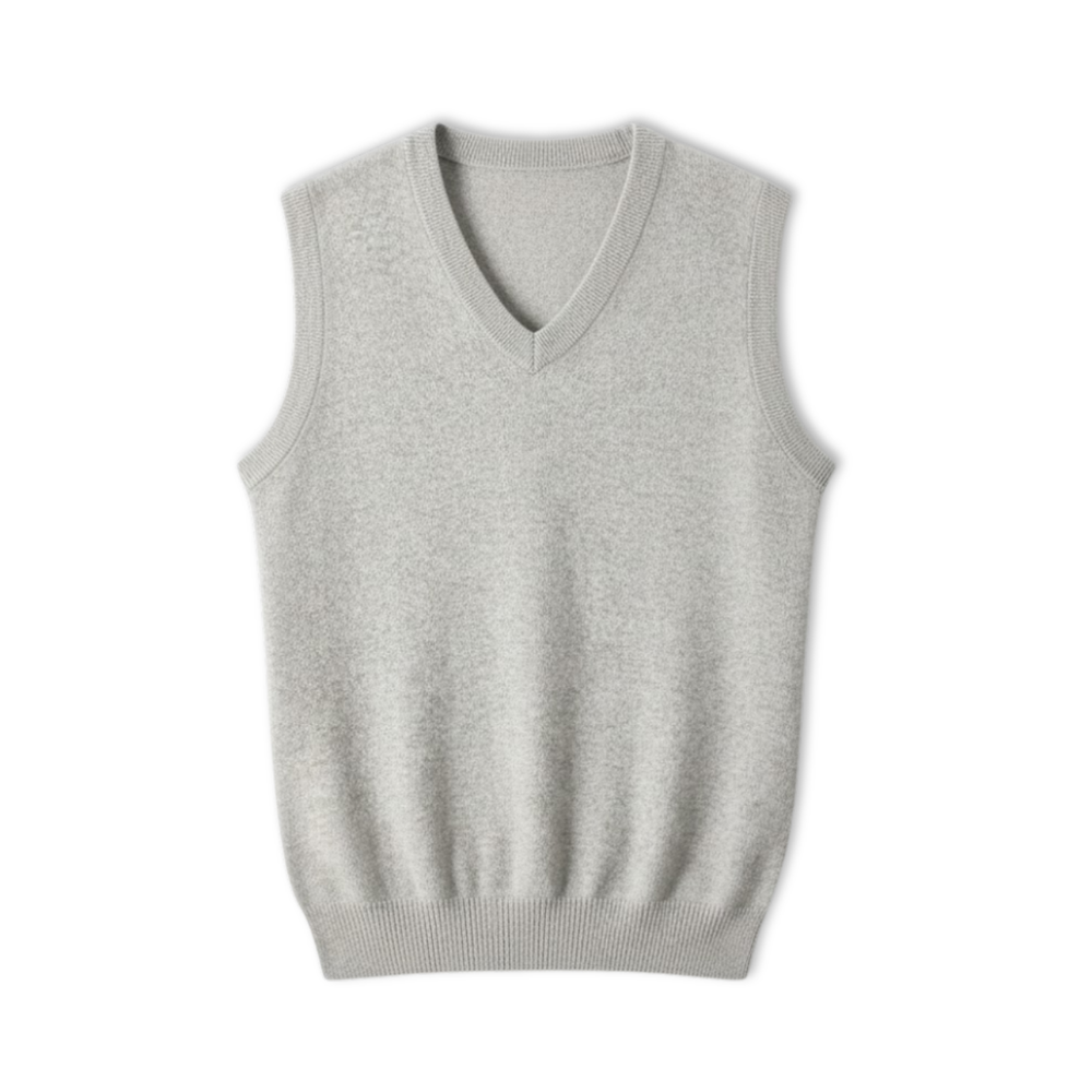 Men's plain sleeveless V-neck sweater vest with ribbed trims