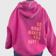 Women's oversized pullover hoodie with hood, long sleeves and stacked back text print