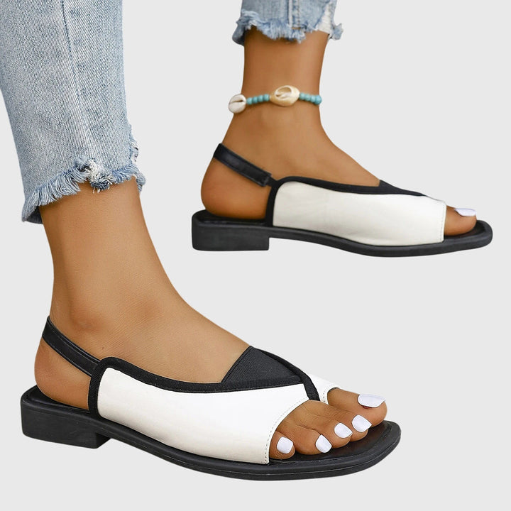 Sylvia | Women's Square Toe Slingback Flat Sandals Colour Block