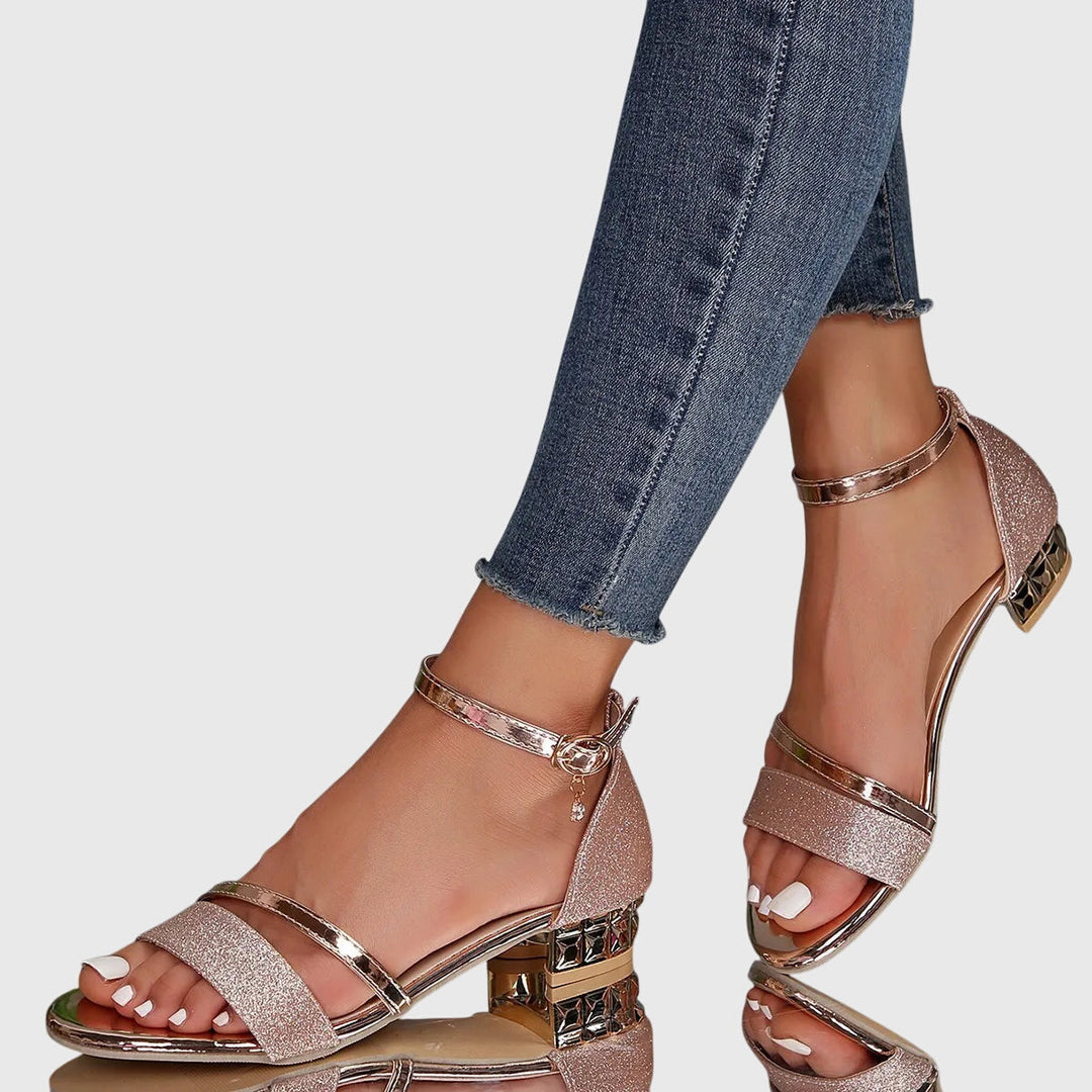 Savina | Women's Low Block Heel Ankle Strap Sandals Buckle