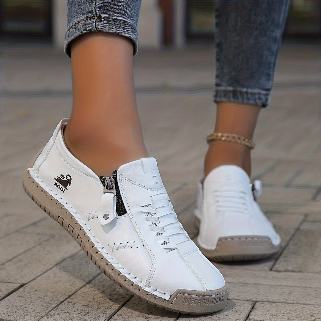 Women's low profile lace-up sneakers with side zip