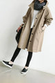Women's oversized hooded mid-length trench coat with button front and side pockets