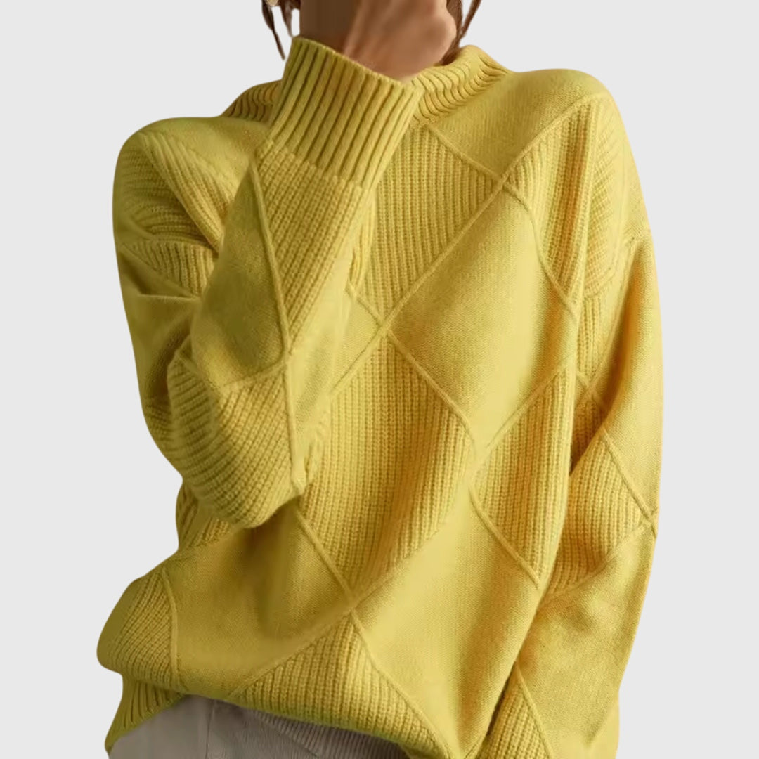 Women's geometric panel turtleneck jumper with long sleeves