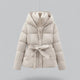 Women's belted quilted hooded parka jacket