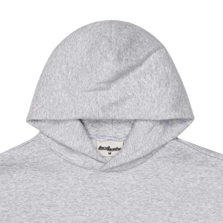 Gray fleece hoodie with hood and kangaroo pocket