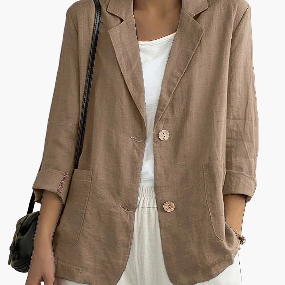 Women's casual blazer with notched lapels and two buttons