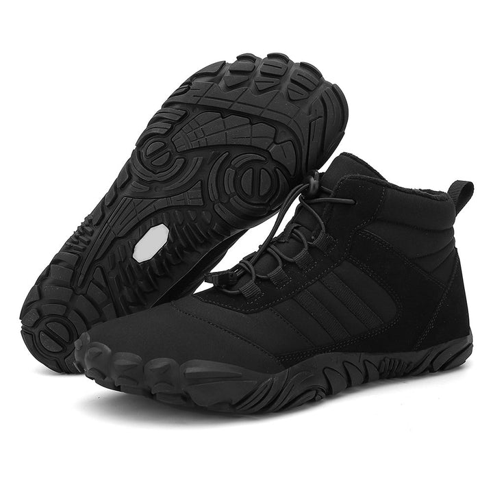 Winter barefoot high-top shoes with lace-up front and deep treaded soles