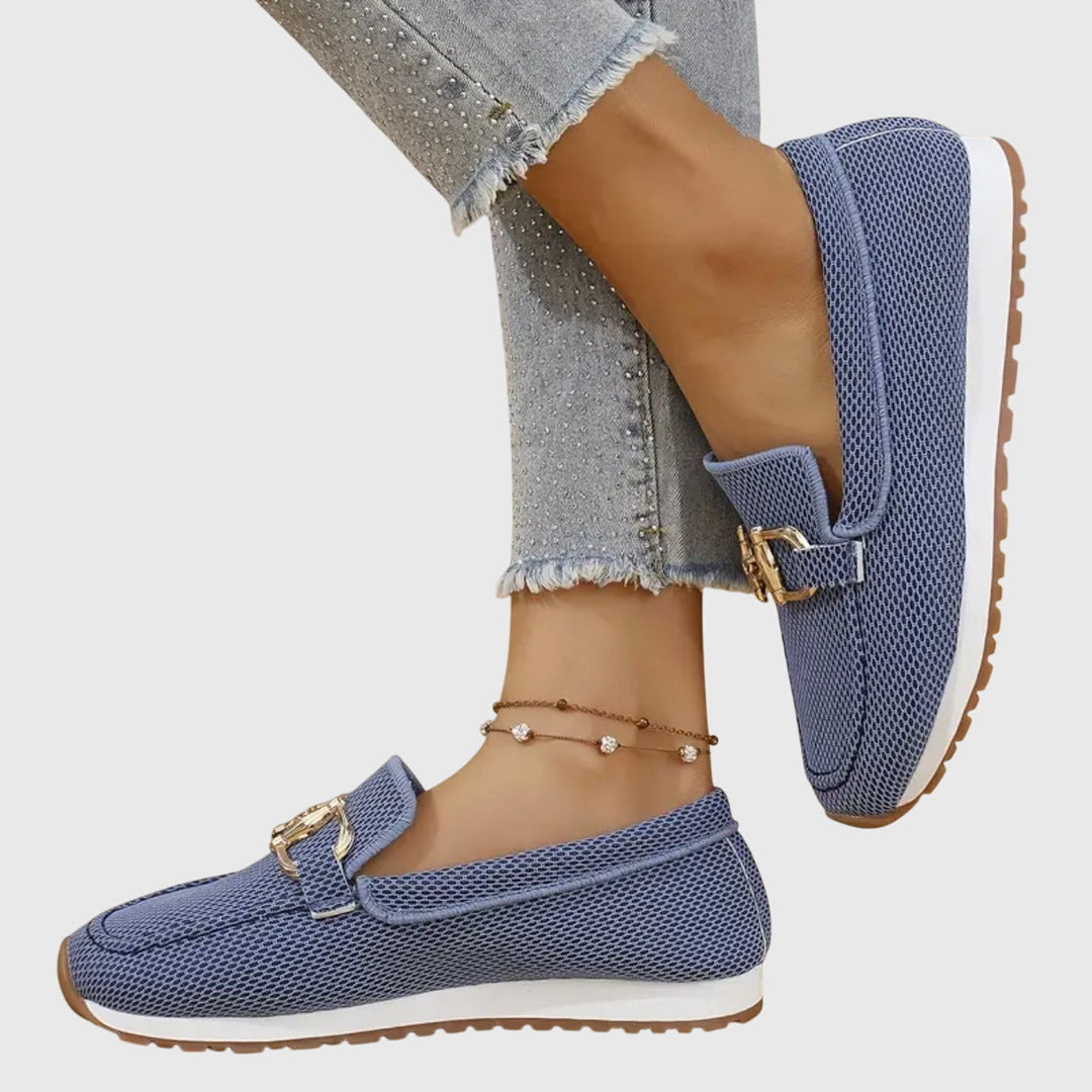 Women's loafer sneakers with metal bar detail and flat textured sole