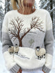 Women's grey white jumper with embroidered sheep and tree scene