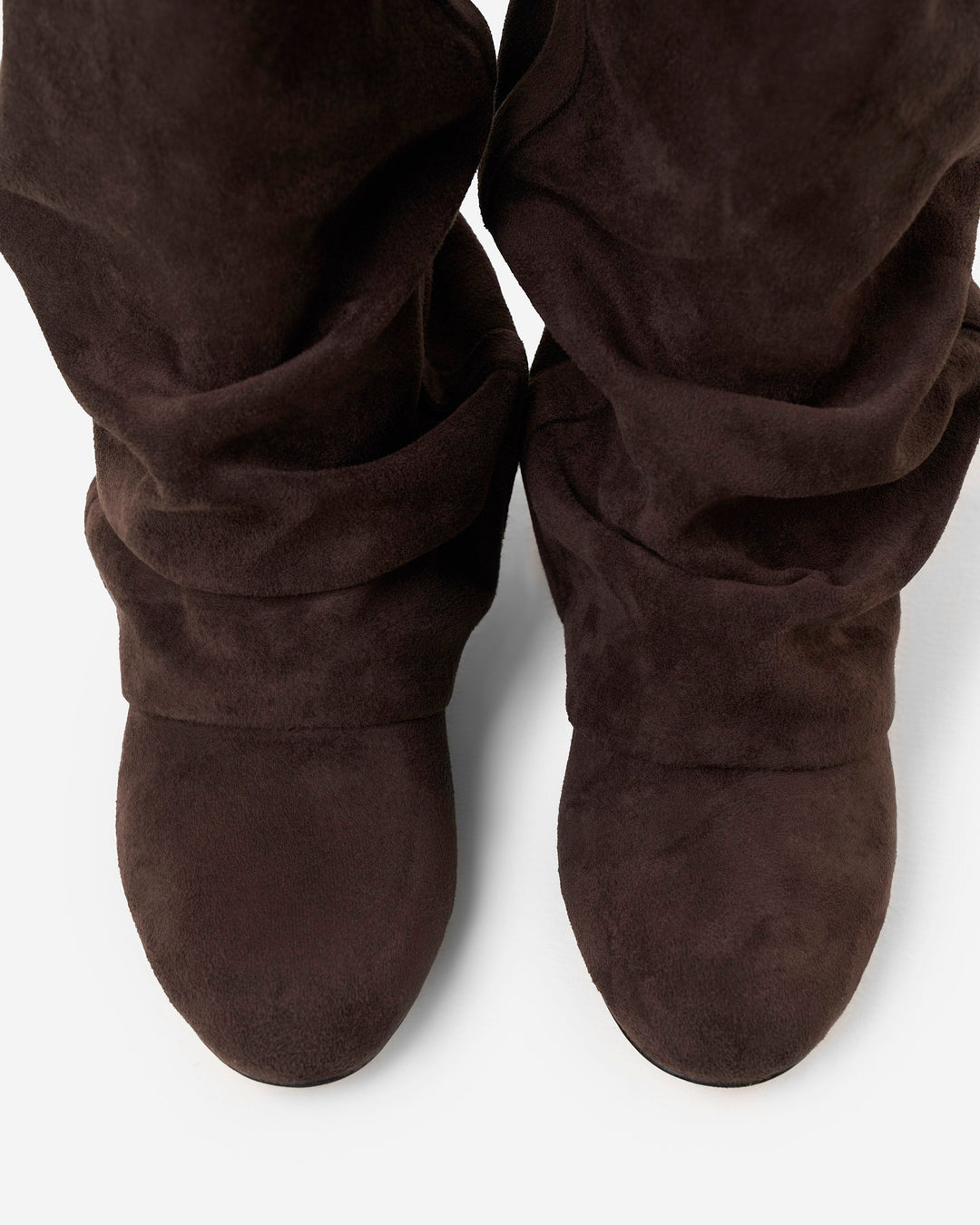 Women's brown slouchy knee high boots with low heel
