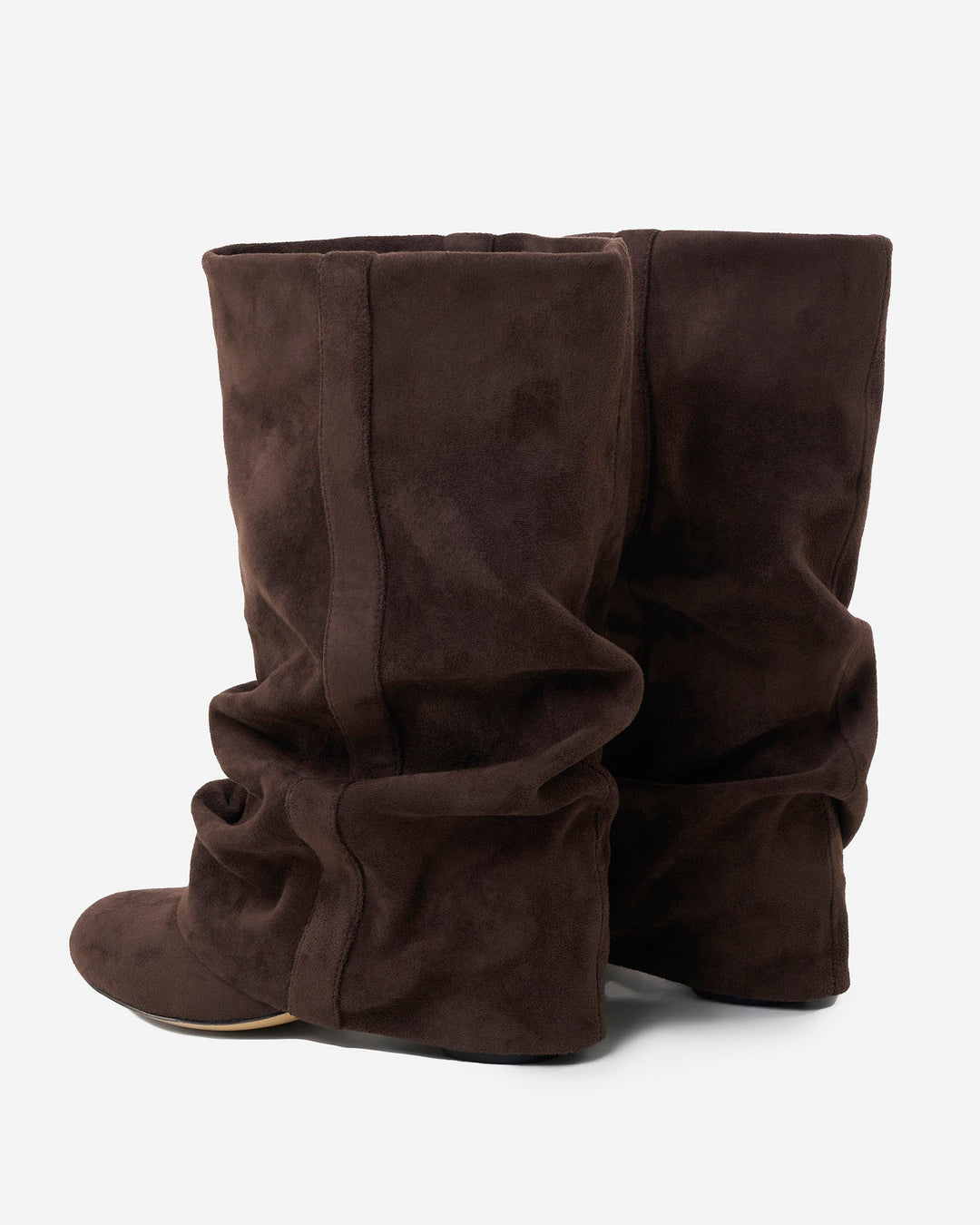 Women's brown slouchy knee high boots with low heel