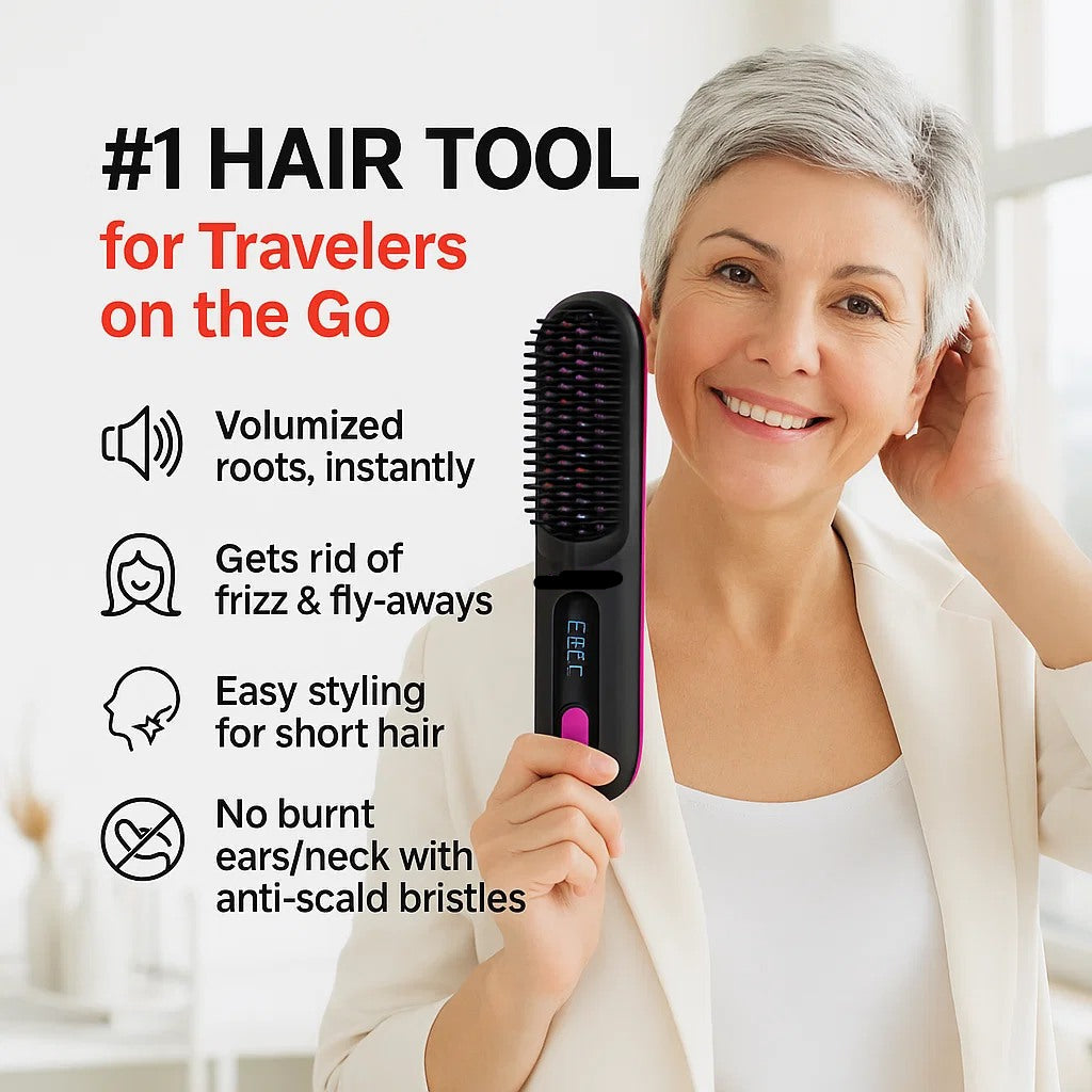 Wireless ceramic heating hair straightening comb
