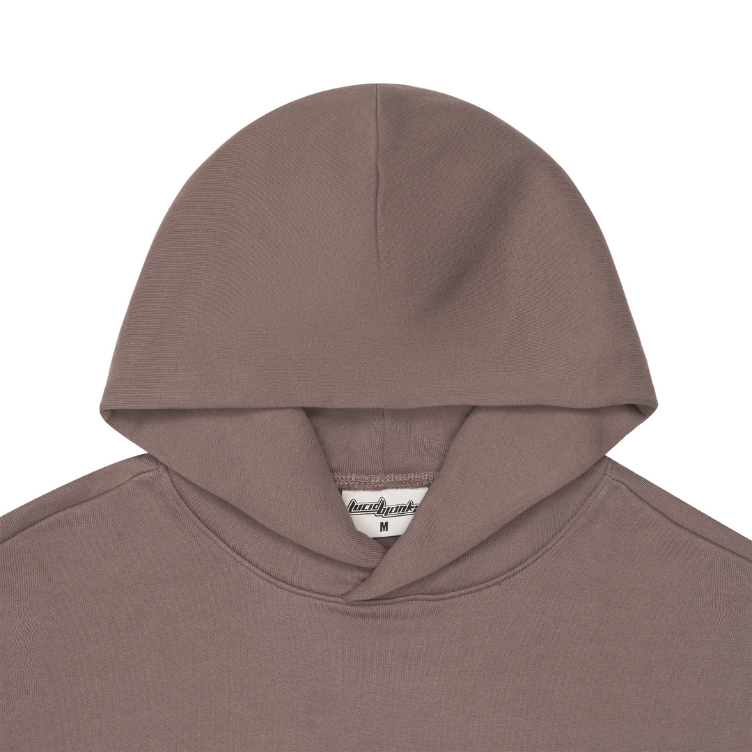Brown unisex pullover hoodie with hood, long sleeves and front kangaroo pocket