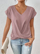 Women's v-neck short sleeve t-shirt with wrap front in mauve