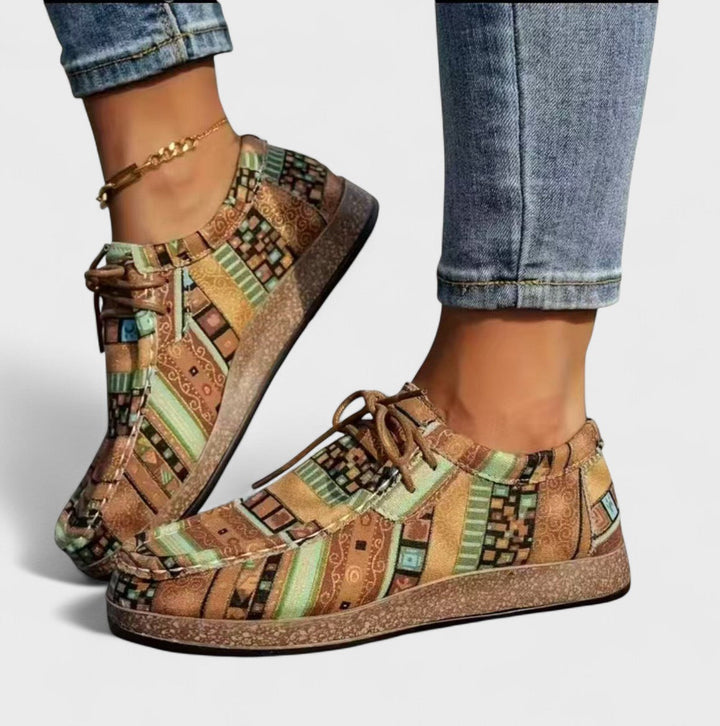 Printed Canvas Lace-Up Sneakers for Women, Flatform Sole