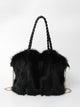 Faux fur shoulder bag with braided handles and chain strap