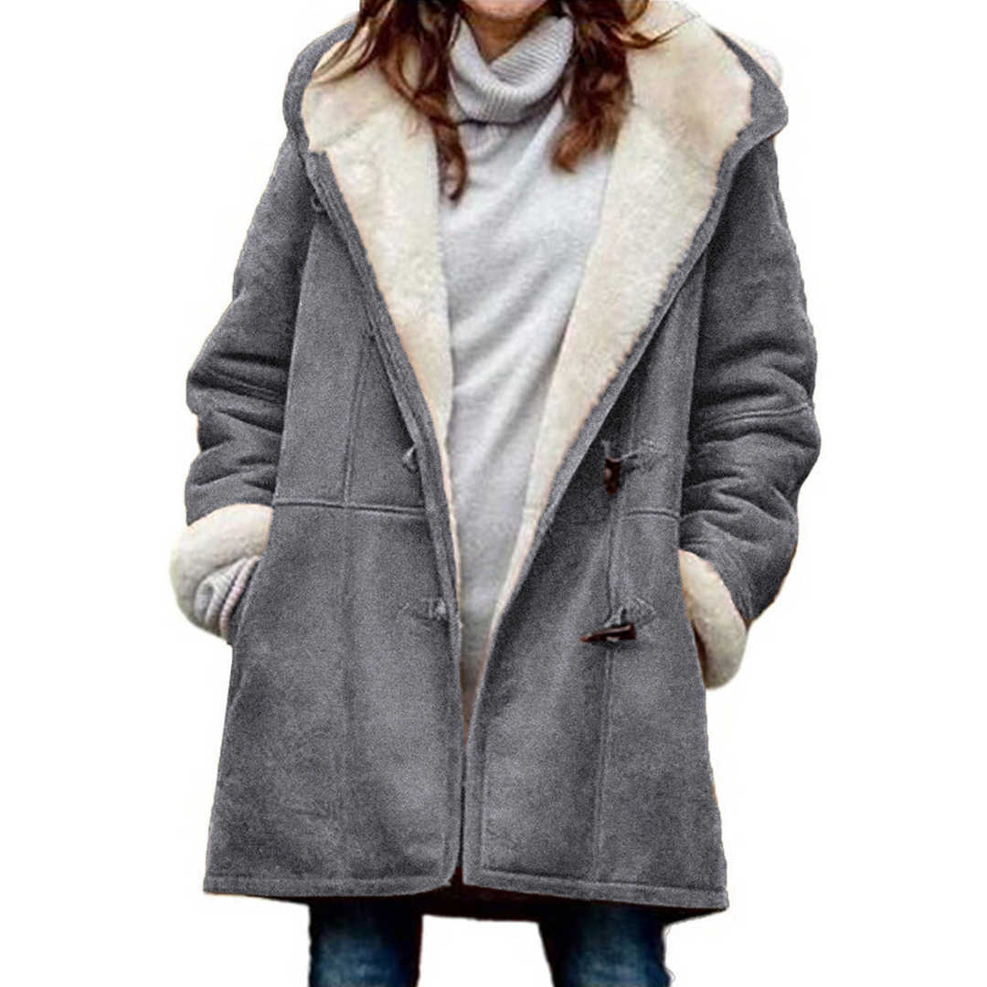 Women's hooded duffle coat with toggle fastenings and front pockets