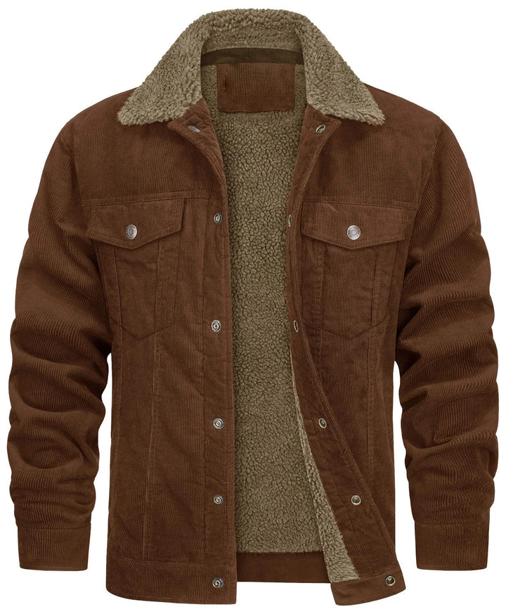 Corduroy jacket with sherpa collar and lining