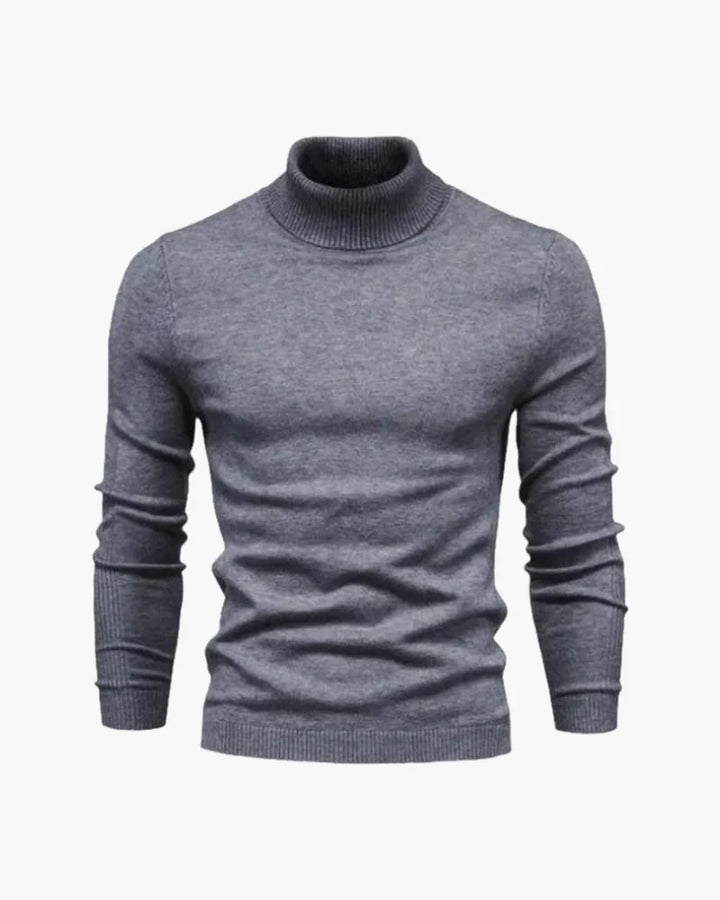 Women's ribbed turtleneck sweater with long sleeves and fitted hip-length cut