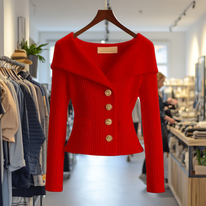 Women's ribbed button front cardigan with shawl collar, long sleeves and front pockets