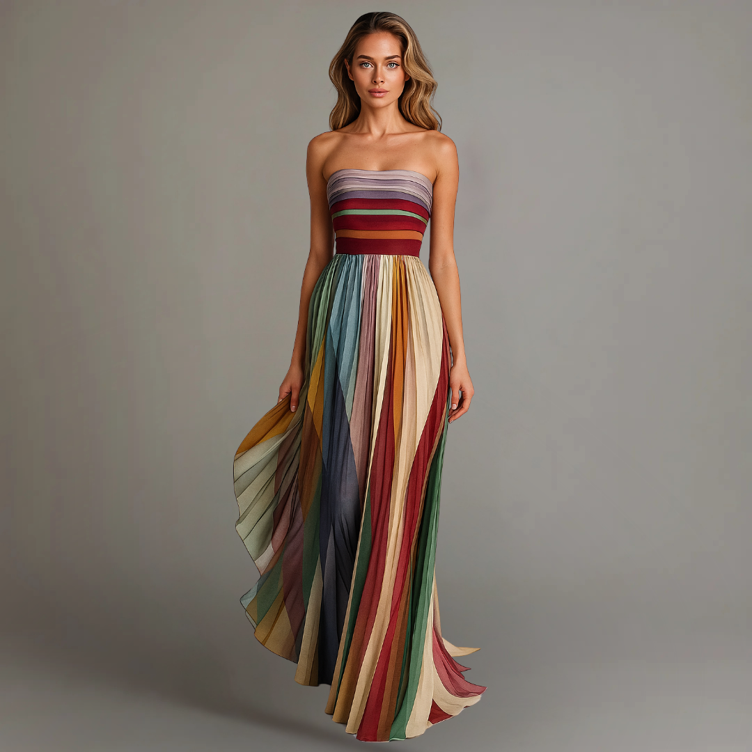 Women's Strapless Pleated Maxi Dress | Bellmere