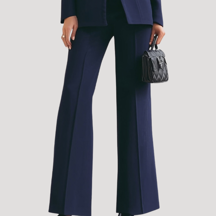 Women's blazer and wide-leg trouser suit set with high collar