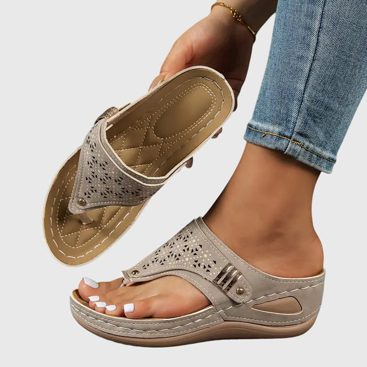 Carmina | Women's Embroidered Wedge Thong Sandals Slip-On