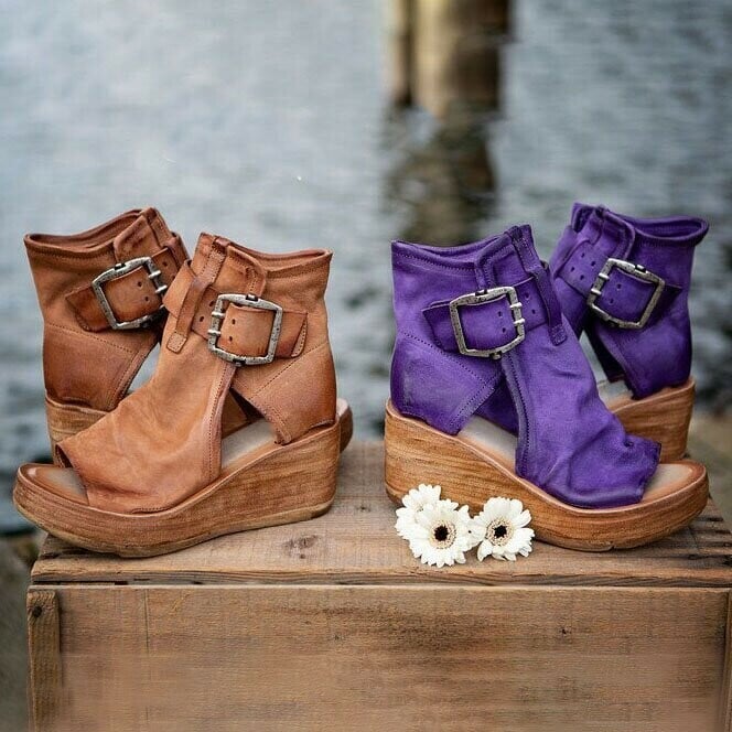 Women's Boho Wedge Sandals with Buckle in Purple - View 5 | Bellmere