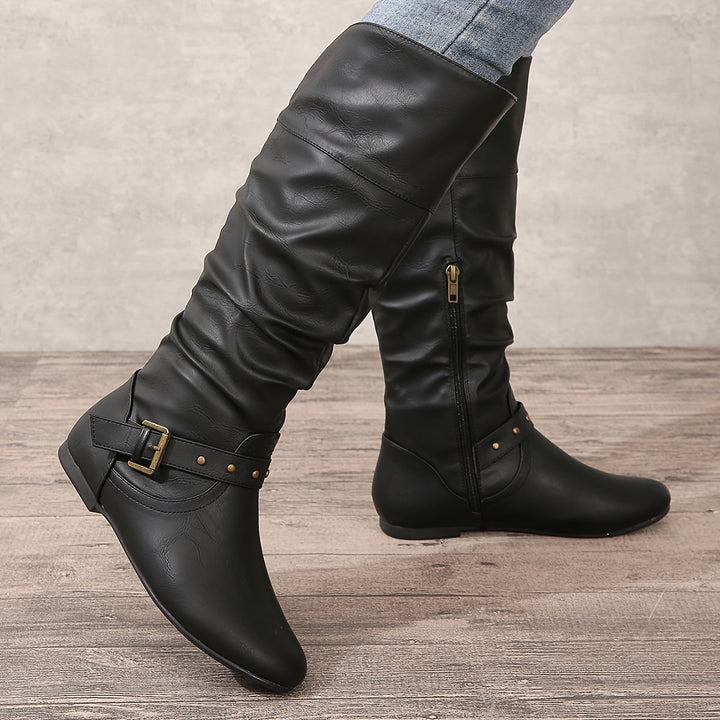 Women's Knee-High Boots with Side Zipper in Black | Bellmere
