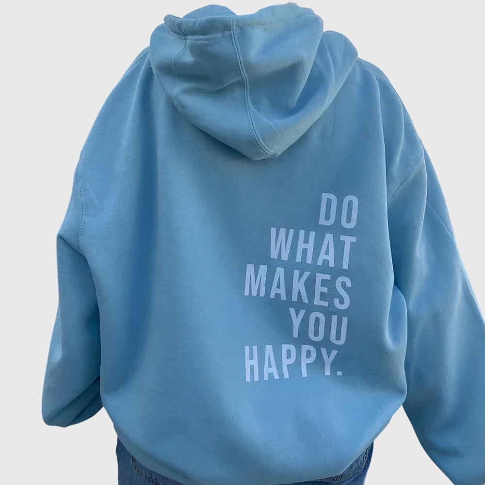 Women's oversized pullover hoodie with hood, long sleeves and stacked back text print