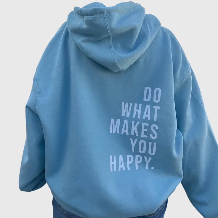 Women's oversized pullover hoodie with hood, long sleeves and stacked back text print