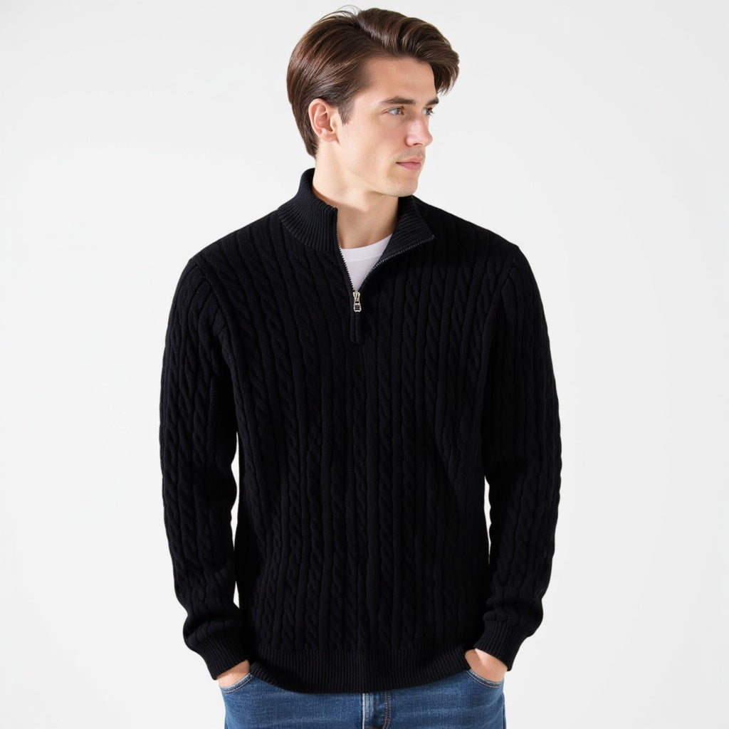 Women's cable knit zip-front sweater