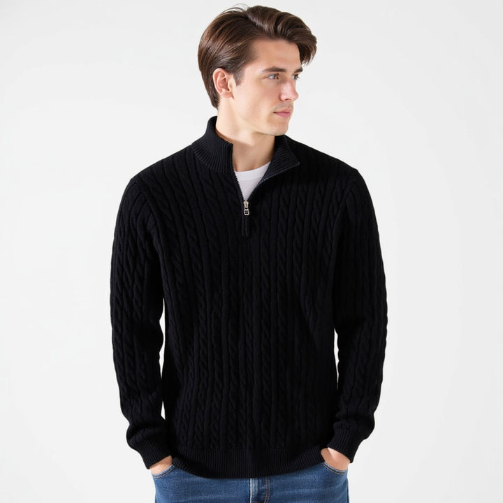 Women's cable knit zip-front sweater