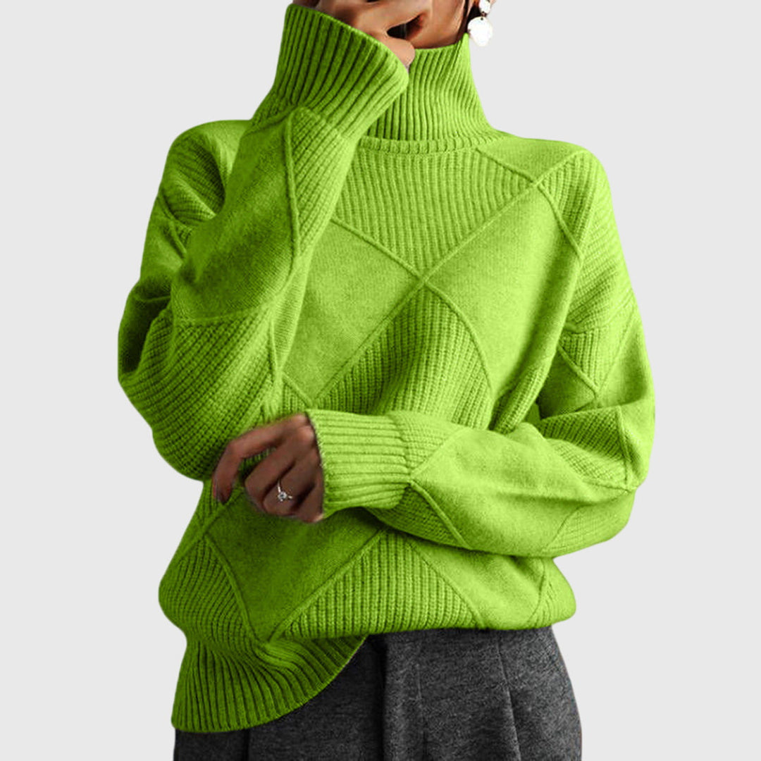 Women's geometric panel turtleneck jumper with long sleeves