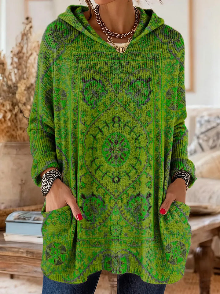Women's multicolour ethnic print hooded knit tunic