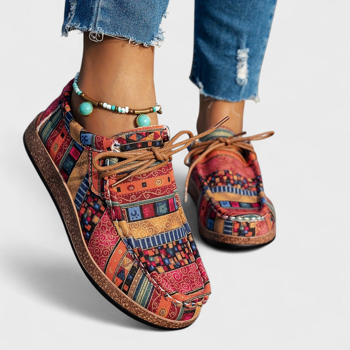 Printed Canvas Lace-Up Sneakers for Women, Flatform Sole