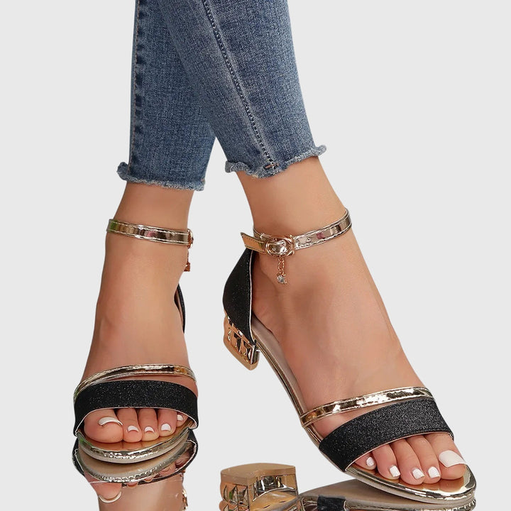 Savina | Women's Low Block Heel Ankle Strap Sandals Buckle