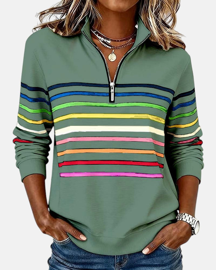Women's Rainbow Striped Zip Sweatshirt in Gray - View 6 | Bellmere